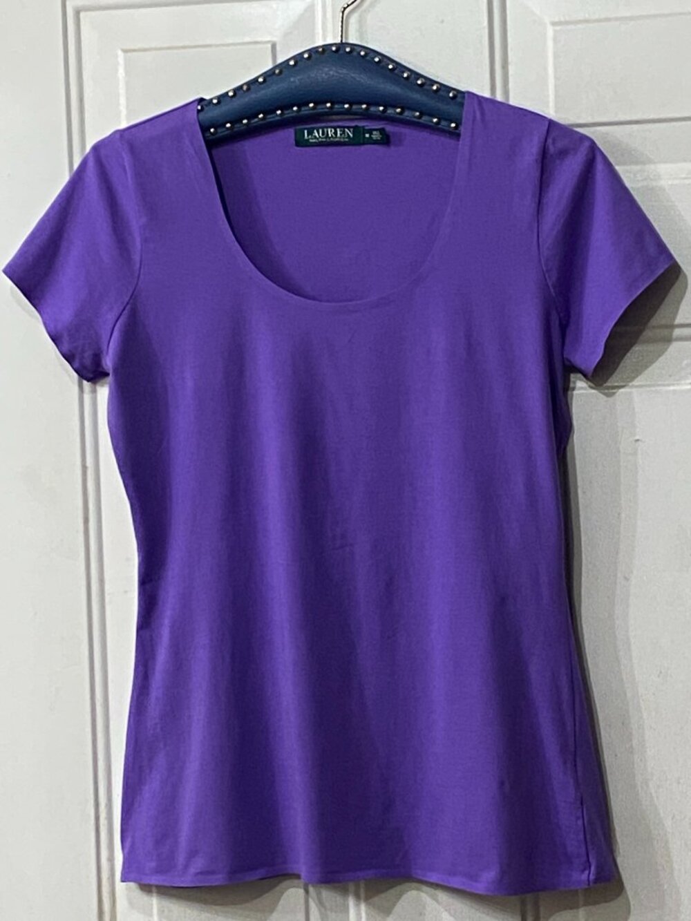 Lauren Ralph Lauren Sz M Womens Tee Shirt Purple Short Sleeve Cotton Stretch